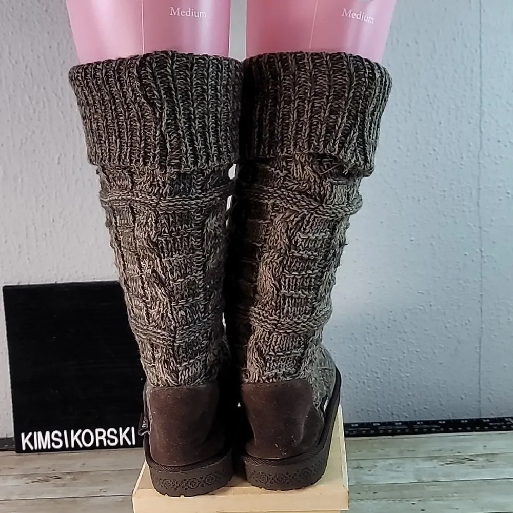 Mukluks Muk Luks Shelly Sweater Cardigan Knit Boots‎ Size 8 Brown Heathered